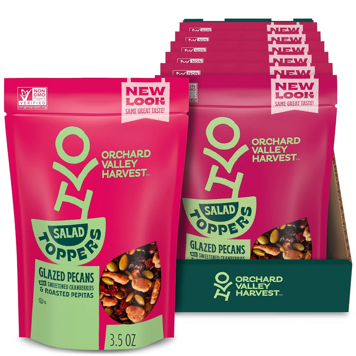 Orchard Valley Harvest Glazed Pecans Salad Toppers, 0.85 Ounce Bags (Pack of 15), with Cranberries and Pepitas, Non-GMO, No Artificial Ingredients, Healthy Snacks for Adults
