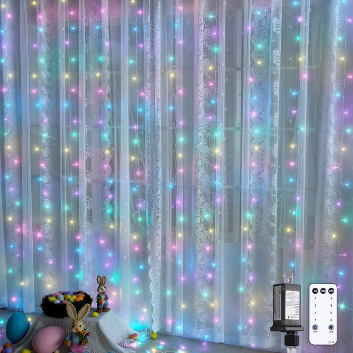 JMEXSUSS 300 LED Remote Control Curtain Lights, Plug in Fairy Curtain Lights Outdoor, Window Wall Hanging String Lights for Bedroom Backdrop Wedding Party Indoor Christmas Patio Dorm Decor, Warm White