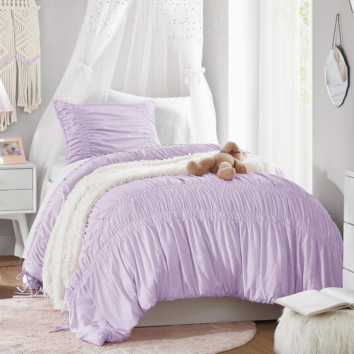 Intelligent Design Queen Comforter Set Ruched Shabby Chic Comforters for Queen Size Bed, All Season Lightweight Comforter Queen, French Country Bedding Set, Shams, Ella, Full/Queen, Pink 3 Piece
