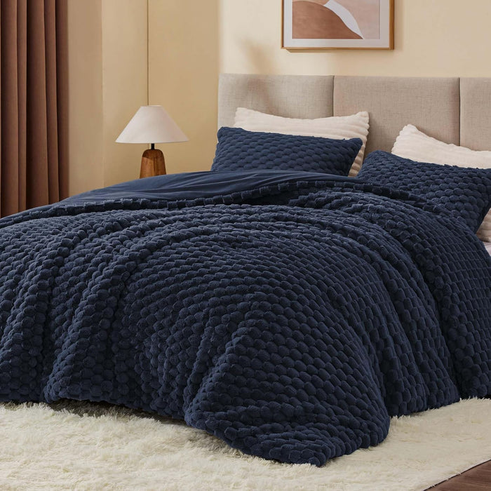 BEDELITE Fluffy King Size Comforter Set - Grey Fleece Soft Comforter for King Size Bed, Luxury Warm Bedding Set for Winter, Fuzzy Bed Set 3 Pieces (1 Comforter, 2 Pillowcases)
