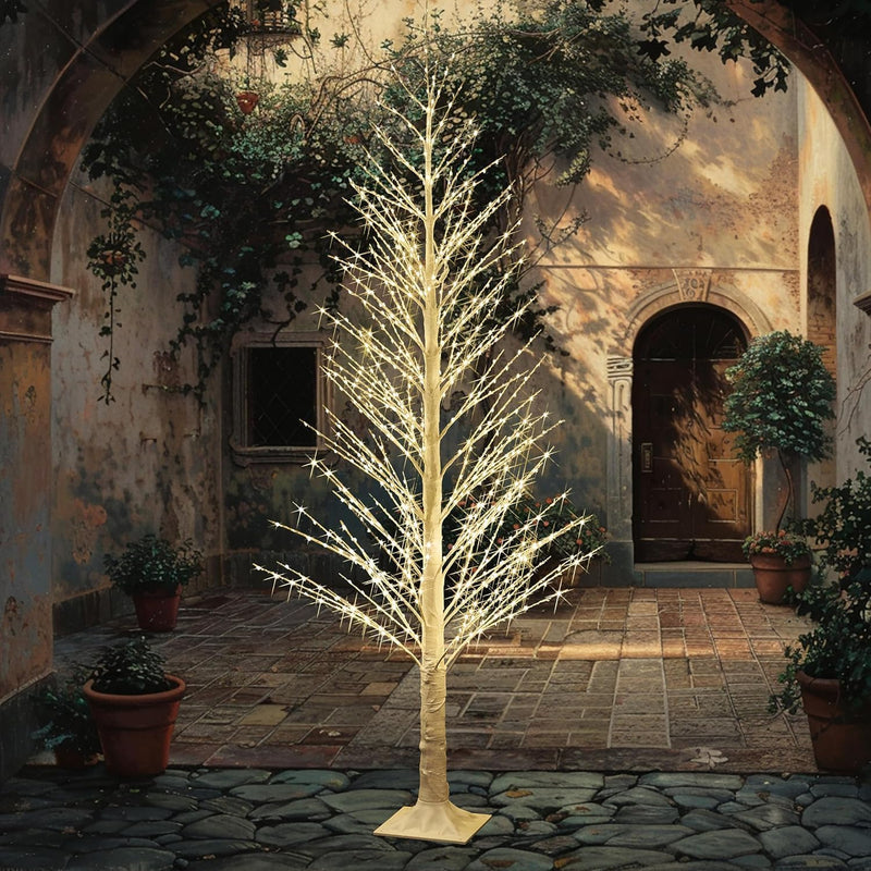 5FT Lighted Birch Tree with Twinkle Lights, 580 LED Warm White Lights, LED Lighted Christmas Tree for Indoor Outdoor Home Room Wedding Party Christmas Decor