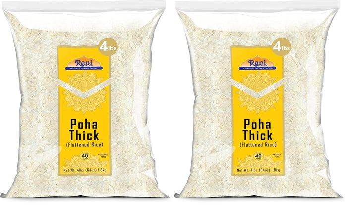 Rani Poha (Powa) Thick Medium-Cut (Flattened Rice) 64oz (4lbs) 1.81kg ~ All Natural, Salt-Free | Vegan | Kosher | No Colors | Gluten Friendly | Indian Origin