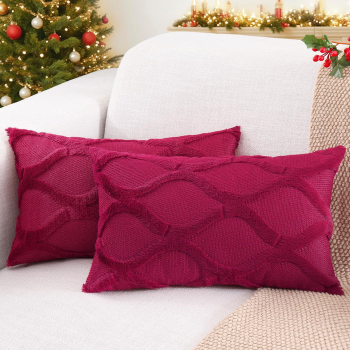 decorUhome Throw Pillow Covers 18x18 Inch Set of 2, Soft Plush Faux Fur Wool Cream White Couch Pillow Covers, Decorative Neutral Pillow Cases for Bed Sofa Living Room Home Decor