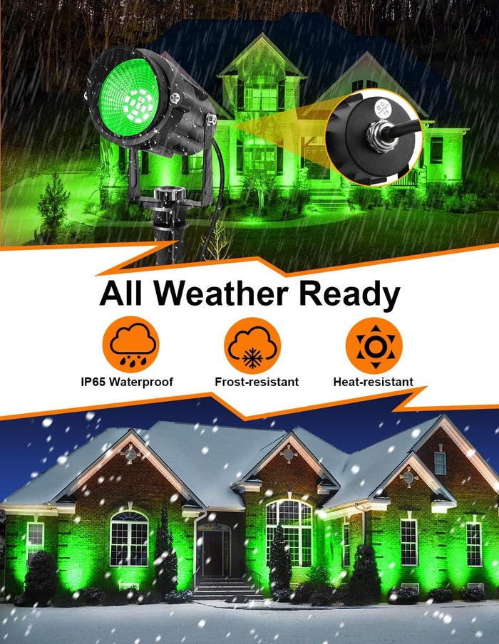 Halloween Green Landscape Lights Outdoor, 14 LED Landscape Lighting with US Plug, IP65 Waterproof Spotlights for Tree Yard Garden Pathway Christmas St. Patrick's Day Decor 2 Pack