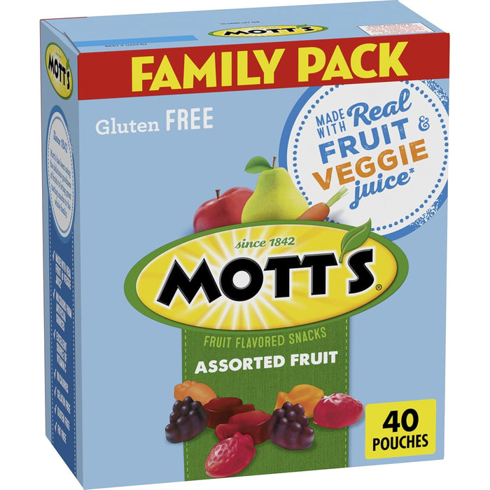 Mott's Fruit Flavored Snacks, Assorted Fruit, Gluten Free Snack, Stocking Stuffers, Family Pack, 40 Ct, 32 oz