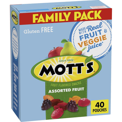 Mott's Fruit Flavored Snacks, Assorted Fruit, Gluten Free Snack, Stocking Stuffers, Family Pack, 40 Ct, 32 oz
