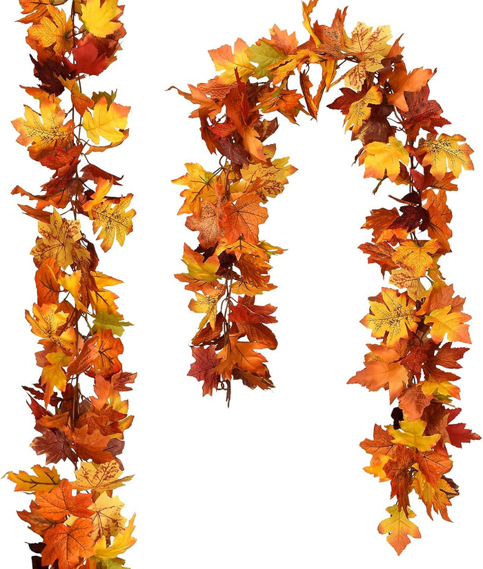 DearHouse 2 Pack Fall Garland Maple Leaf, 5.9Ft/Piece Hanging Vine Garland Artificial Autumn Foliage Garland Thanksgiving Decor for Home Wedding Fireplace Party Christmas (Brown)