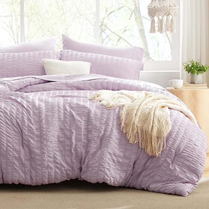 Love's cabin Seersucker Terracotta King Size Comforter Set 7 Pieces, All Season Bedding Set, King Bed in a Bag Comforter Set with Comforter, Flat Sheet, Fitted Sheet, Pillowcase and Pillow Sham