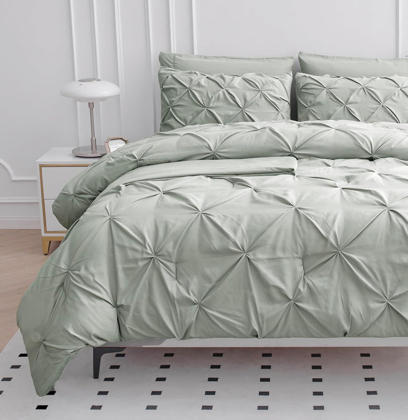 LANE LINEN White Comforter Set with Sheets, 7 Piece Bed in a Bag Queen Size, Pintuck Queen Bed Set, Ultra Soft Bedding Queen Size with Down Alternative Comforter, Sheets, Pillowcases & Shams - White