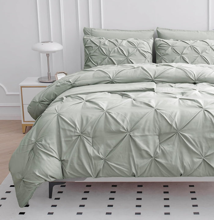 LANE LINEN White Comforter Set with Sheets, 7 Piece Bed in a Bag Queen Size, Pintuck Queen Bed Set, Ultra Soft Bedding Queen Size with Down Alternative Comforter, Sheets, Pillowcases & Shams - White