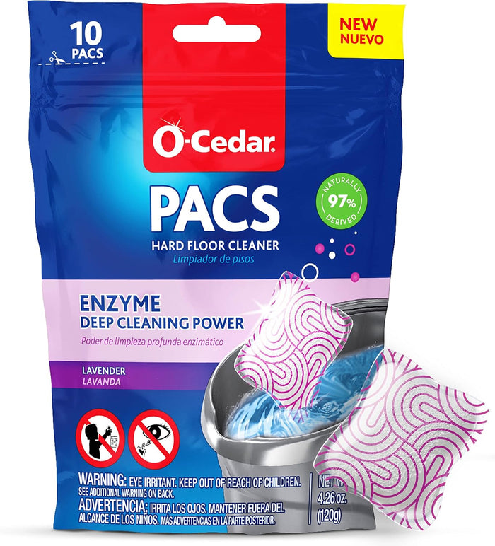 O-Cedar PACS Hard Floor Cleaner, Crisp Citrus Scent 10 Count (1-Pack) | Made with Naturally-Derived Ingredients | Safe to Use on All Hard Floors | Perfect for Mop Buckets