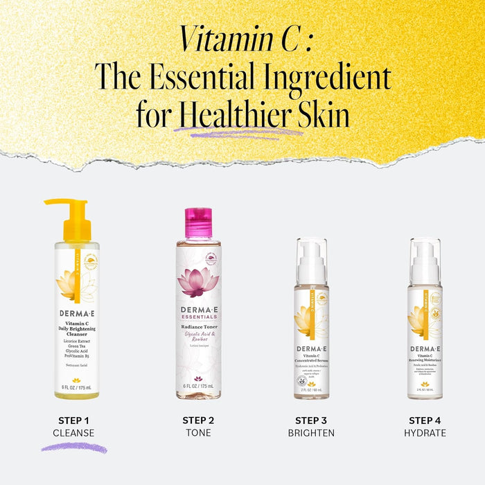 Derma E Vitamin C Daily Brightening Cleanser, 6 Fl Oz, Hydrating Cleanser to Help Even Skin Tone, Moisturizing Face Wash for a Radiant Glow