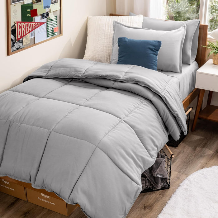 Bare Home Bed-in-A-Bag 7 Piece Comforter & Sheet Set - King - Goose Down Alternative - Ultra-Soft 1800 Premium Bedding Set (King, Grey/Grey)