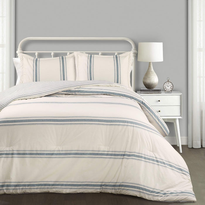 Lush Decor Farmhouse Stripe Reversible Cotton Comforter Set - 3 Piece Cozy Pinstripe Bedding Set - Classic Modern Rustic Charm Bedroom Decor - King, Dark Gray