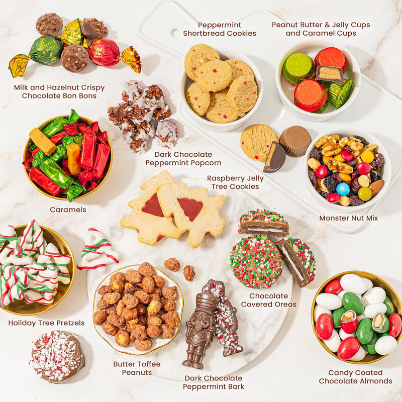 Gift Tower, Candy Gift Basket, Assortment Tray Box- Men, Women, Children Kids & Families- Chocolate- Bonnie and Pop (Christmas)