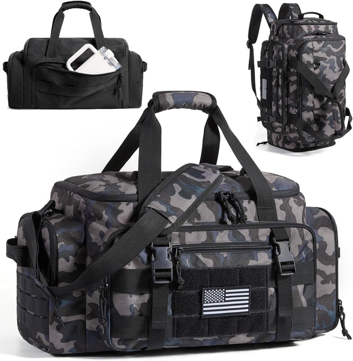 BAGSMART Tactical Gym Bag for Men, 33L Duffle Bag for Travel with Shoe Compartment, 4 in 1 Personal Item Tactical Backpack with 40oz Water Bottle Holder, Desert Khaki