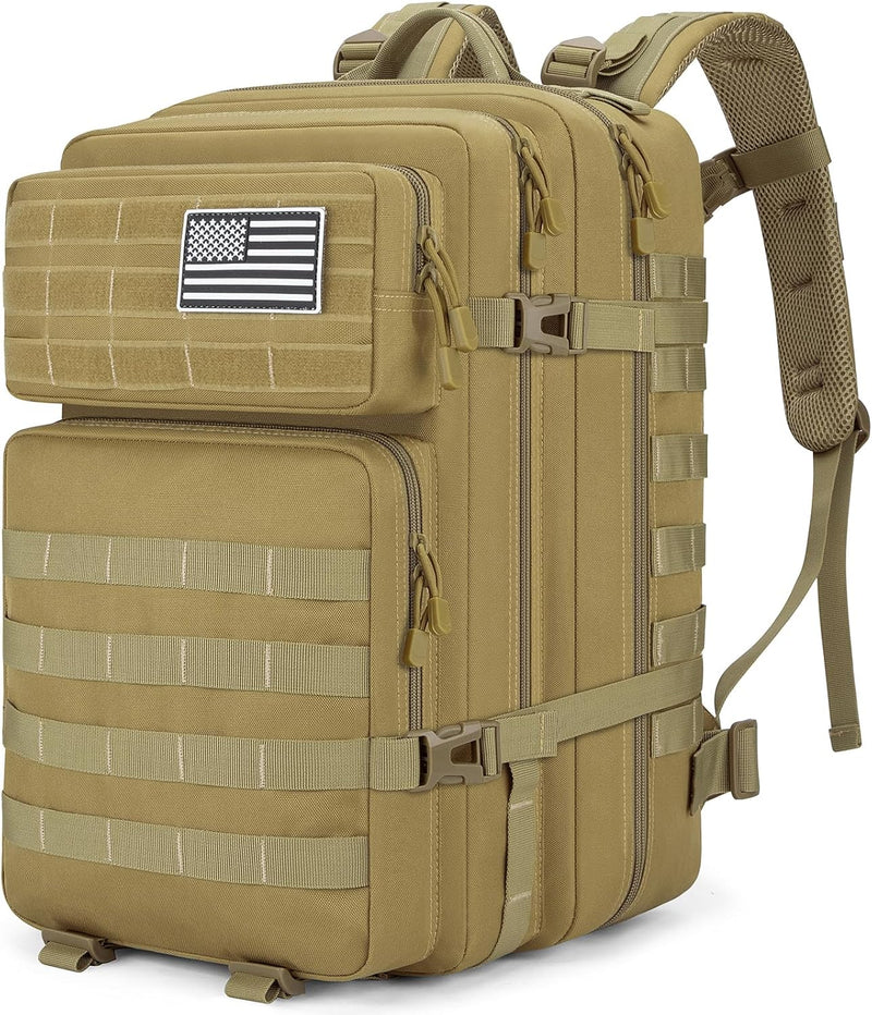 45L Large Gear Tactical Military Rucksack – Durable, Water Resistant, MOLLE Assault Pack for 3 Day Trips, Daily, for Men Women(Black)