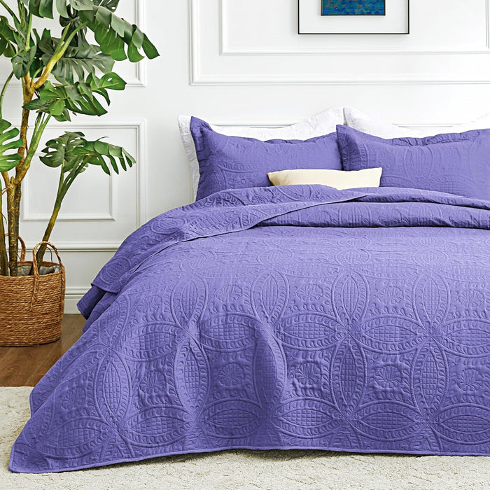 Love's cabin King Size Quilt Set Blue Bedspreads - Soft Bed Summer Lightweight Bedspread Comforter - Modern Style Coin Pattern Coverlet for All Season - 3 Pieces (1 Quilt, 2 Pillow Shams)