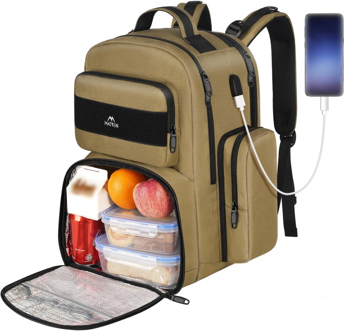 MATEIN Lunch Backpack for Men Work, 15.6 Inch Tactical Backpack with Lunch Compartment, Large Laptop Backpacks with Insulated Cooler Bag for Travel Beach Camping Picnic Hiking, Black