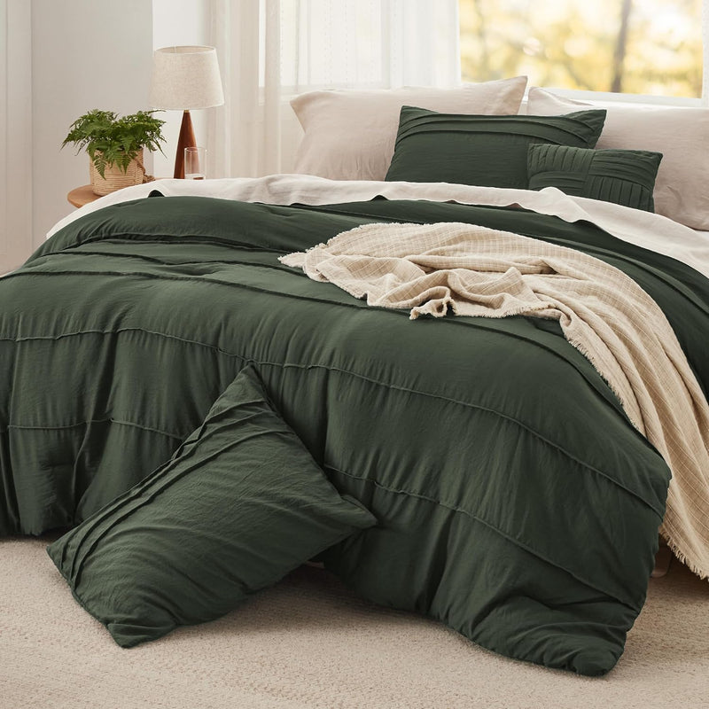 Bedsure Queen Comforter Set - 4 Pieces Pinch Pleat Bed Set, Beige Boho Bedding for All Season, 1 Soft Comforter, 2 Pillowcases, 1 Decorative Pillow