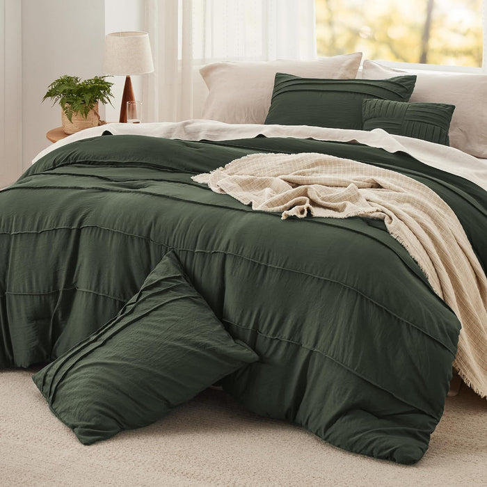 Bedsure Queen Comforter Set - 4 Pieces Pinch Pleat Bed Set, Beige Boho Bedding for All Season, 1 Soft Comforter, 2 Pillowcases, 1 Decorative Pillow