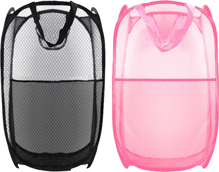 Collapsible Pop Up Laundry Hamper, Mesh Foldable Laundry Basket, Extra Large - 28" x 16" x 16" (Blue)