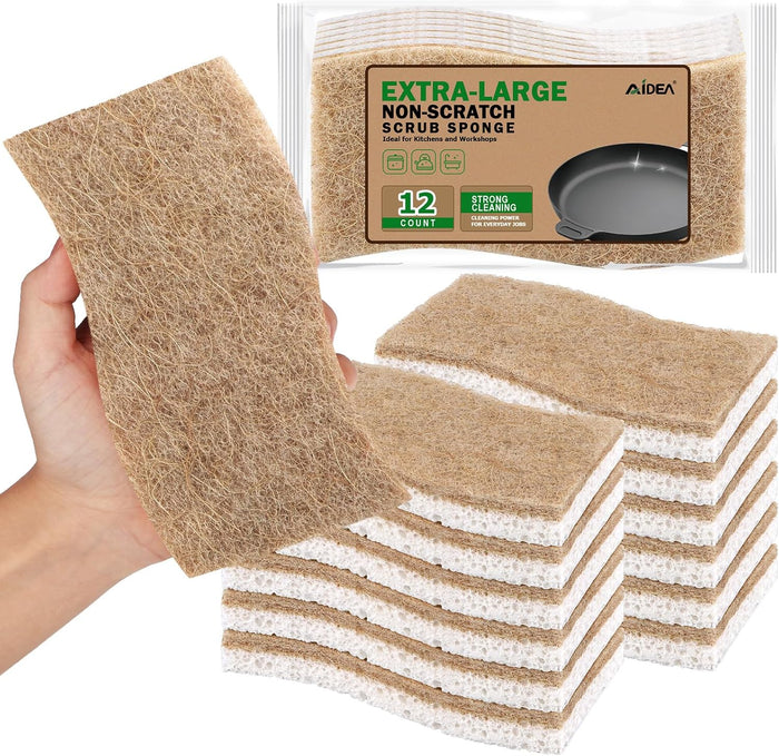 AIDEA XL Scrub Sponges Heavy Duty 12Count, Sponges for Dishes, Extra Large Sponge for Cleaning Kitchen and Household, Heavy Duty Sponge Safe for Non-Coated Cookware, Cleaning Power for Bathroom, House