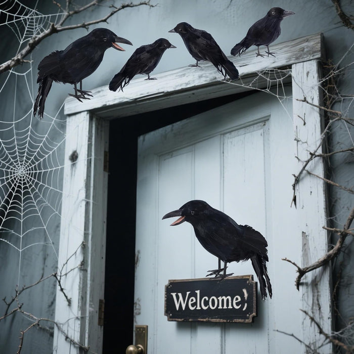 DR.DUDU Halloween Crows & Ravens Decor - Black Crow Halloween Decorations Indoor/Outdoor, Scary Fake Raven for Cemetery Fence, Haunted House, Fireplace