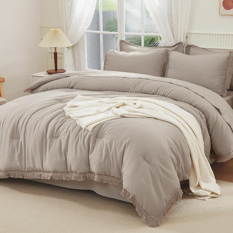 Andency King Size Comforter Set with Sheets Burnt Orange - 7 Pieces Bed in a Bag Boho Soft Lightweight Bedding Sets, Terracotta Rust Tassel Bed Set with Comforter, Sheets, Pillowcases & Shams