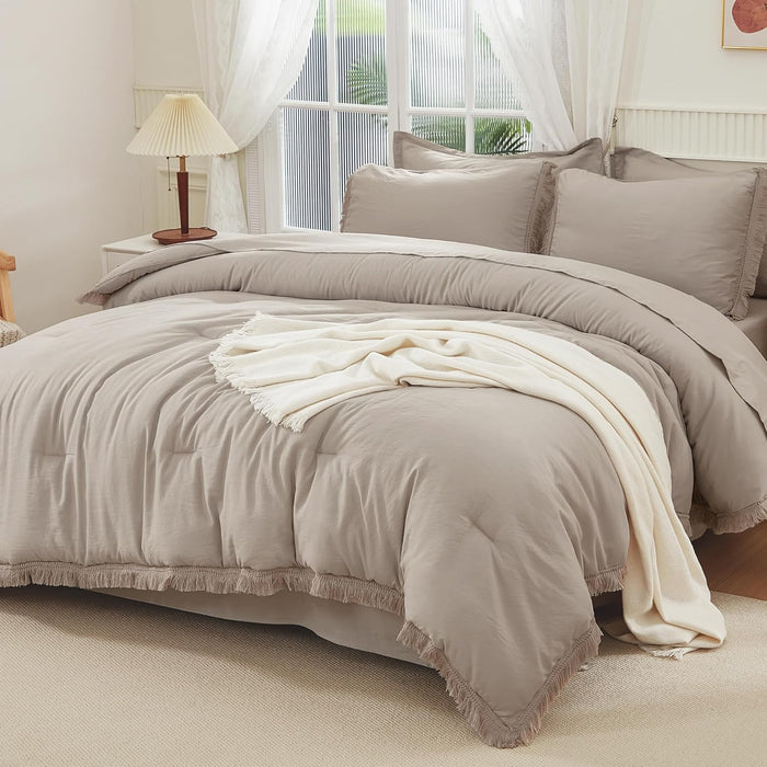 Andency King Size Comforter Set with Sheets Burnt Orange - 7 Pieces Bed in a Bag Boho Soft Lightweight Bedding Sets, Terracotta Rust Tassel Bed Set with Comforter, Sheets, Pillowcases & Shams