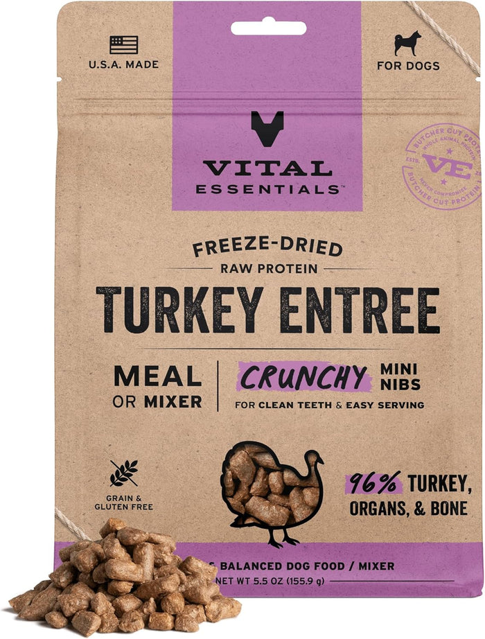 Vital Essentials Freeze-Dried Raw Beef Crunchy Mini Nibs | Complete Meal or Mixer Dog Food | 14 oz
