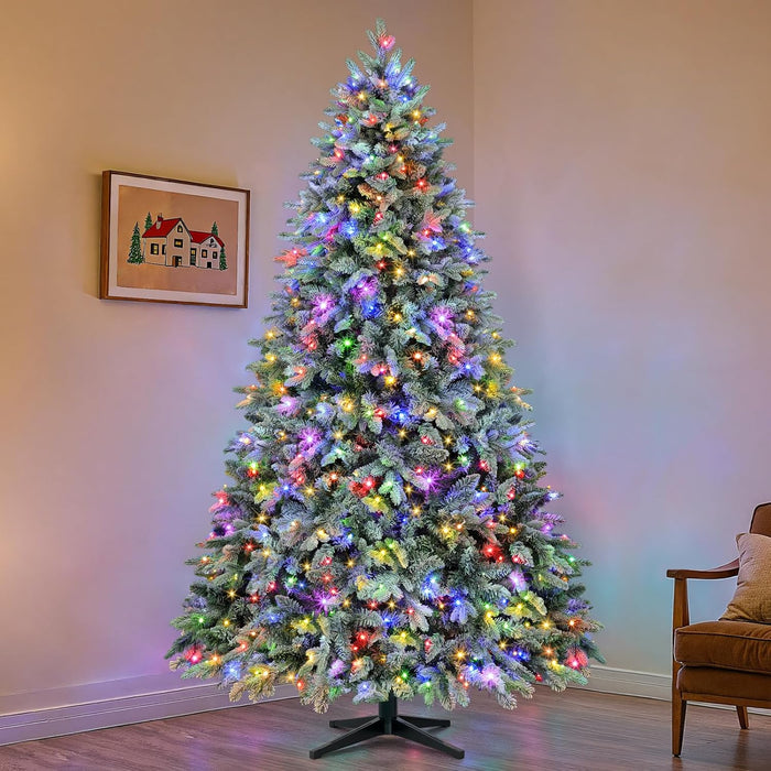 7.5FT Rotating Christmas Tree with Remote, Pre-Lit Artificial Green PE & PVC Xmas Tree, Multicolor LED Lights with Music & Flash Modes, Deluxe Holiday Home Decor