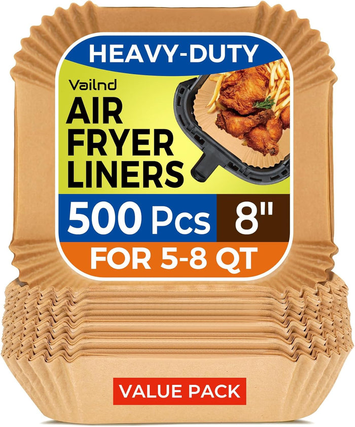 Air Fryer Paper Liners, 125Pcs Parchment Paper, Air Fryer Liners Disposable for Microwave, Non-Stick Air Fryer Liner Square Free of Bleach (8IN)