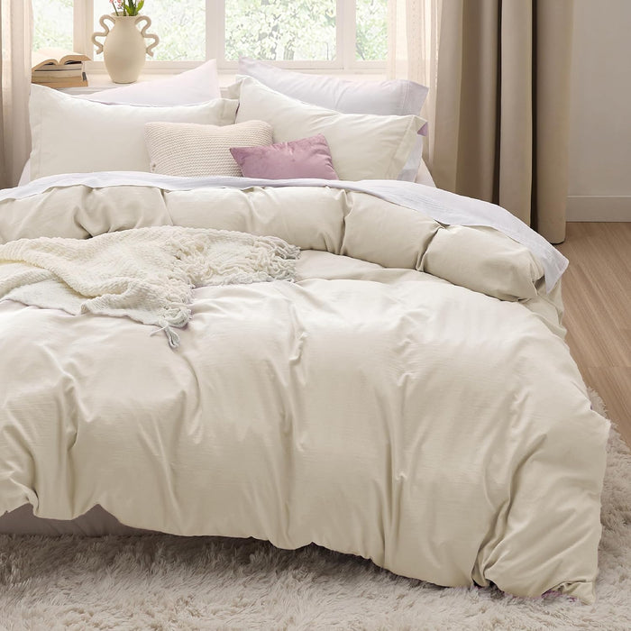 Bedsure Duvet Cover Queen Size - 3 Pieces Prewashed Extra Soft Bedding Set, Includes 1 Duvet Cover 90x90 Inches with Zipper Closure & 2 Pillow Shams, Linen, Comforter Not Included
