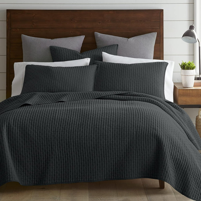 Levtex Home Cross Stitch Reversible King/Cal King Quilt Set (106x92in) with 2 Pillow Shams (36x20in) - Stitch Texture - Cocoa - Cotton King Size Quilt Bedding Set - Lightweight, Soft, Pre-Washed