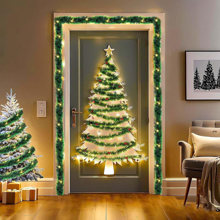 2 Pack Christmas Garland with Lights, Total 38 Feet 80 Led Battery Operated Pre-Lit Long Garland for Stairs Railing Fireplace Mantle Office Door Frame Decor Green Greenery Indoor Outdoor Decorations