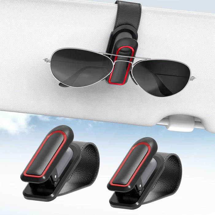 Veharvim Sunglass Holder for Car (One-Handed-Operation, Gentle & Secure Hold, Silicone Padded, Universal Fit, Metal Clip) Visor Sunglass Holder Clip,Visor Sunglass Holder Car (Black, 2 Pack)