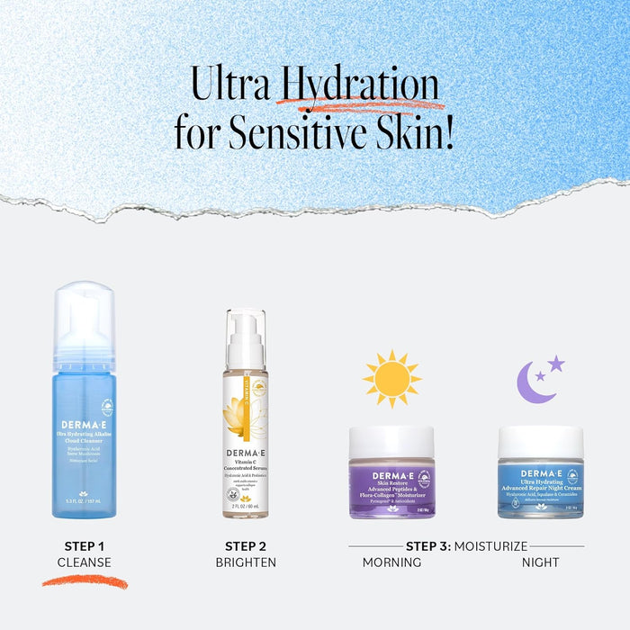 Derma E Ultra Hydrating Alkaline Cloud Cleanser – Gentle Foaming Face Wash with Hyaluronic Acid – Vegan Daily Facial Cleansing, 5.3 Oz