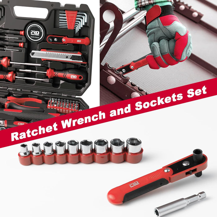 Prostormer 160-Piece Home Repair Tool Set, General Household Hand Tool Kit with Toolbox Storage Case for House, Garage, College Dorm and Office (Red)