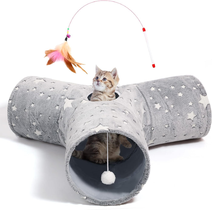 Tempcore Pet Cat Tunnel Tube Cat Toys 3 Way Collapsible, Tunnels for Indoor Cats，Kitty Bored Peek Hole Toy Ball Cat, Puppy, Kitty, Kitten, Rabbit