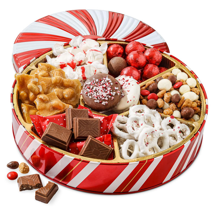 BONNIE AND POP Christmas Gift Basket - Holiday Gifts - Chocolate & Nut Gift Box, Assortment Tray - Birthday, Sympathy, Get Well, Men, Women & Families (Lazy Susan)