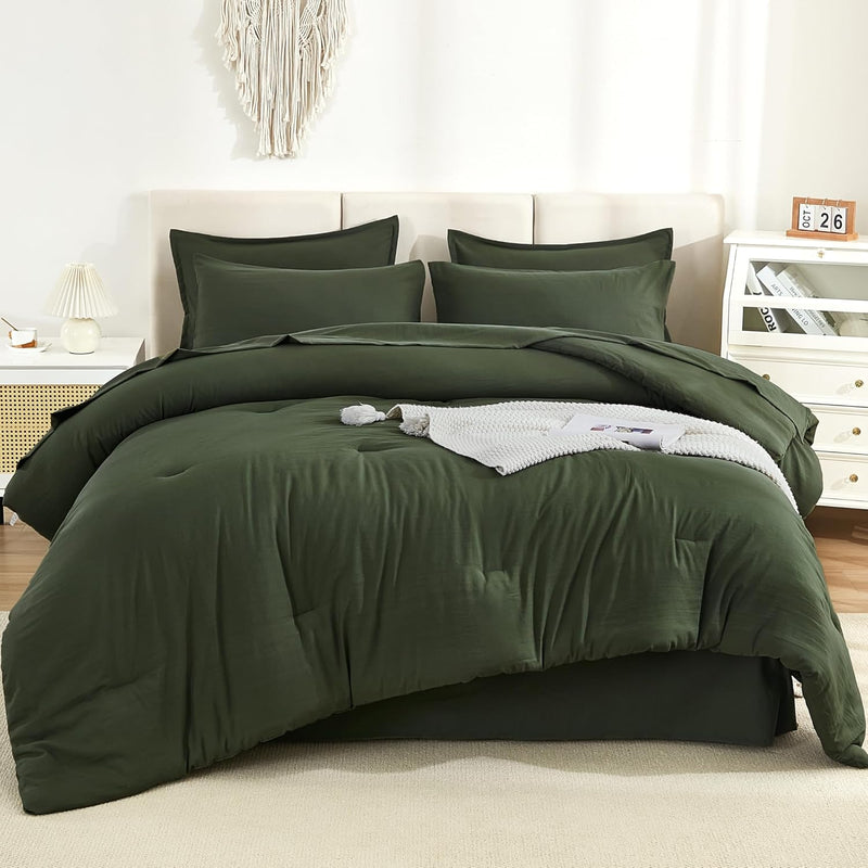 Litanika Comforters Queen Size Set Oatmeal - 7 Pieces Bed in a Bag Queen Bedding Comforter Sets, Plain Lightweight Bed Set with Comforter, Sheets, Pillowcases & Shams