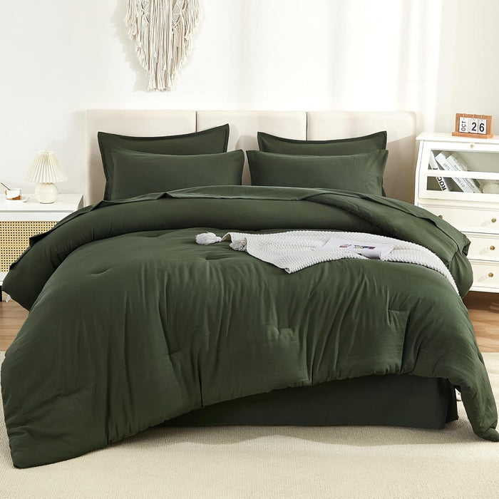 Litanika Comforters Queen Size Set Oatmeal - 7 Pieces Bed in a Bag Queen Bedding Comforter Sets, Plain Lightweight Bed Set with Comforter, Sheets, Pillowcases & Shams