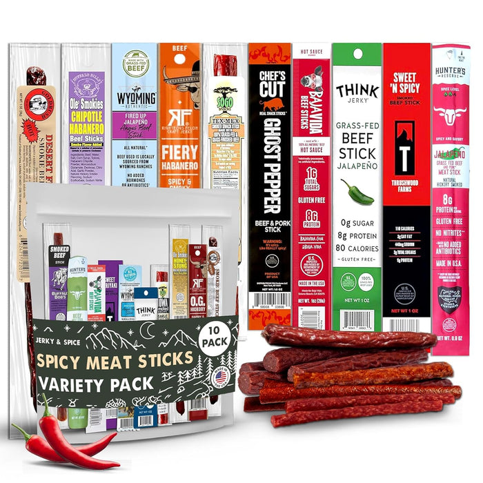 Jerky-n-Spice Exotic Jerky Variety Pack (10 Count) | Beef Jerky Gifts for Men | Assorted High Protein Meat Snacks | Premium Gourmet Wild Game Sampler | Ideal for Birthday, Road Trip & Camping