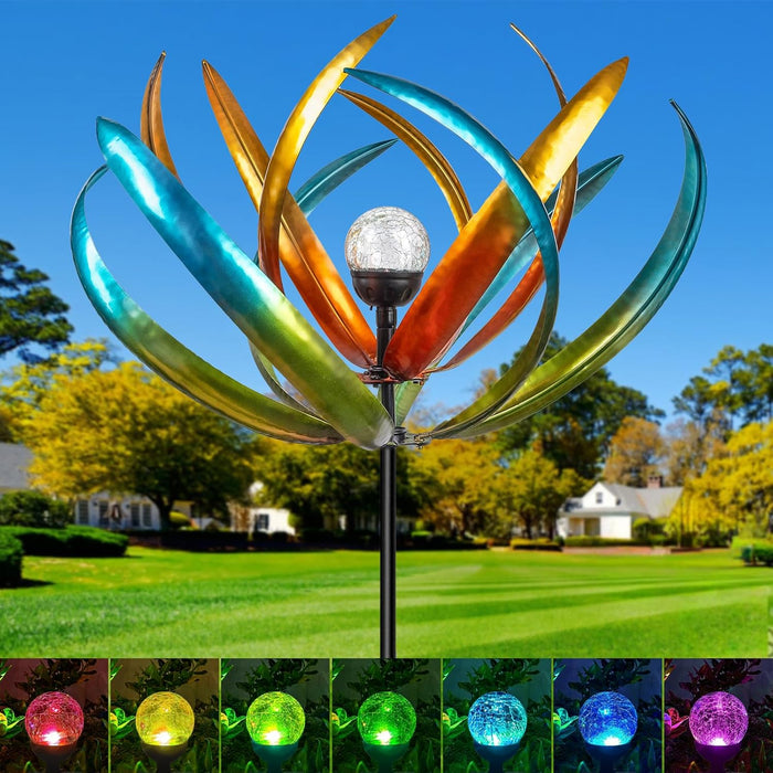 Solar Wind Spinners for Yard and Garden - 360° Metal Large Wind Sculptures Outdoor Clearance Kinetic Windmills with 4 Layer Jeweled Blades for Patio, Lawn Garden Decoration - 54Inch