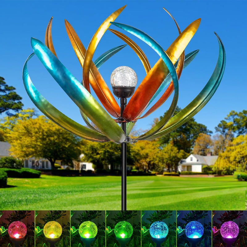 Solar Wind Spinners for Yard and Garden - 360° Metal Large Wind Sculptures Outdoor Clearance Kinetic Windmills with 4 Layer Jeweled Blades for Patio, Lawn Garden Decoration - 54Inch