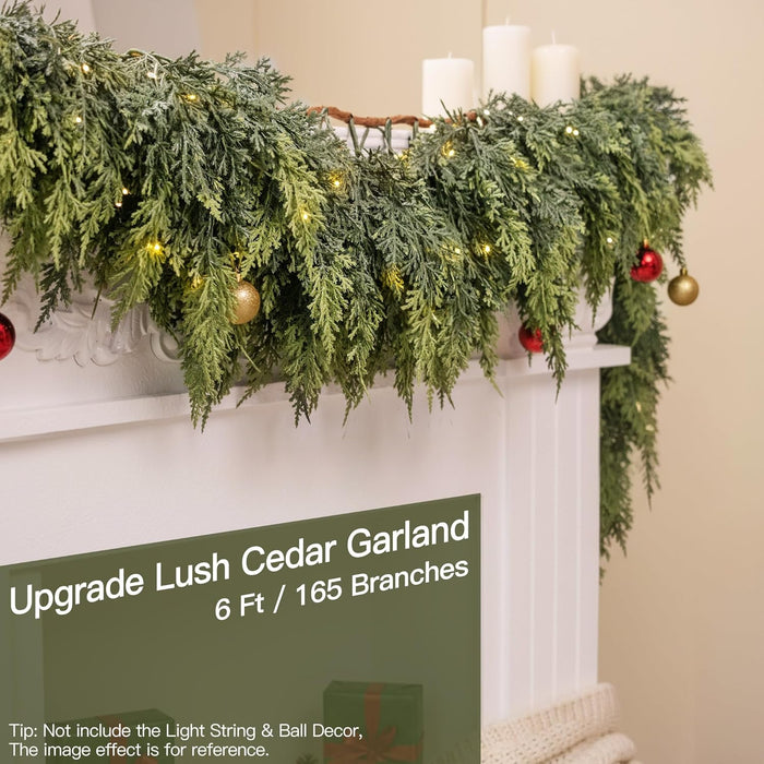 6ft Christmas Cedar Garland Pretty Thickness and Soft, Faux Full Real Touch Cedar Garland for Mantle, Fireplace, Porch, Outdoor & Indoor Holiday Decorations (1 Pcs)