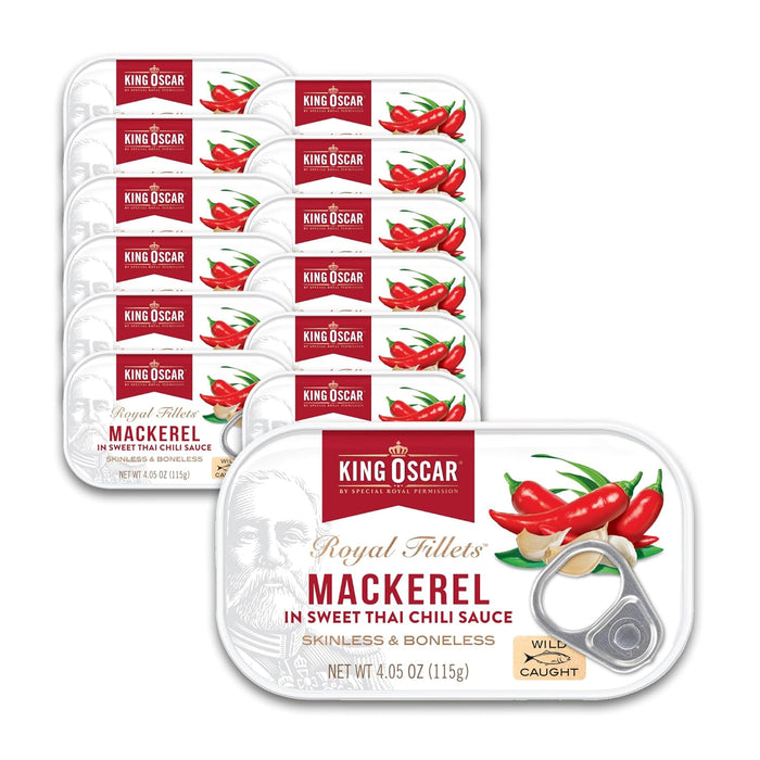 King Oscar Skinless & Boneless Mackerel Variety Pack, 4.05 Ounce Cans (Pack of 6), Skinless & Boneless, Wild Caught Canned Mackerel