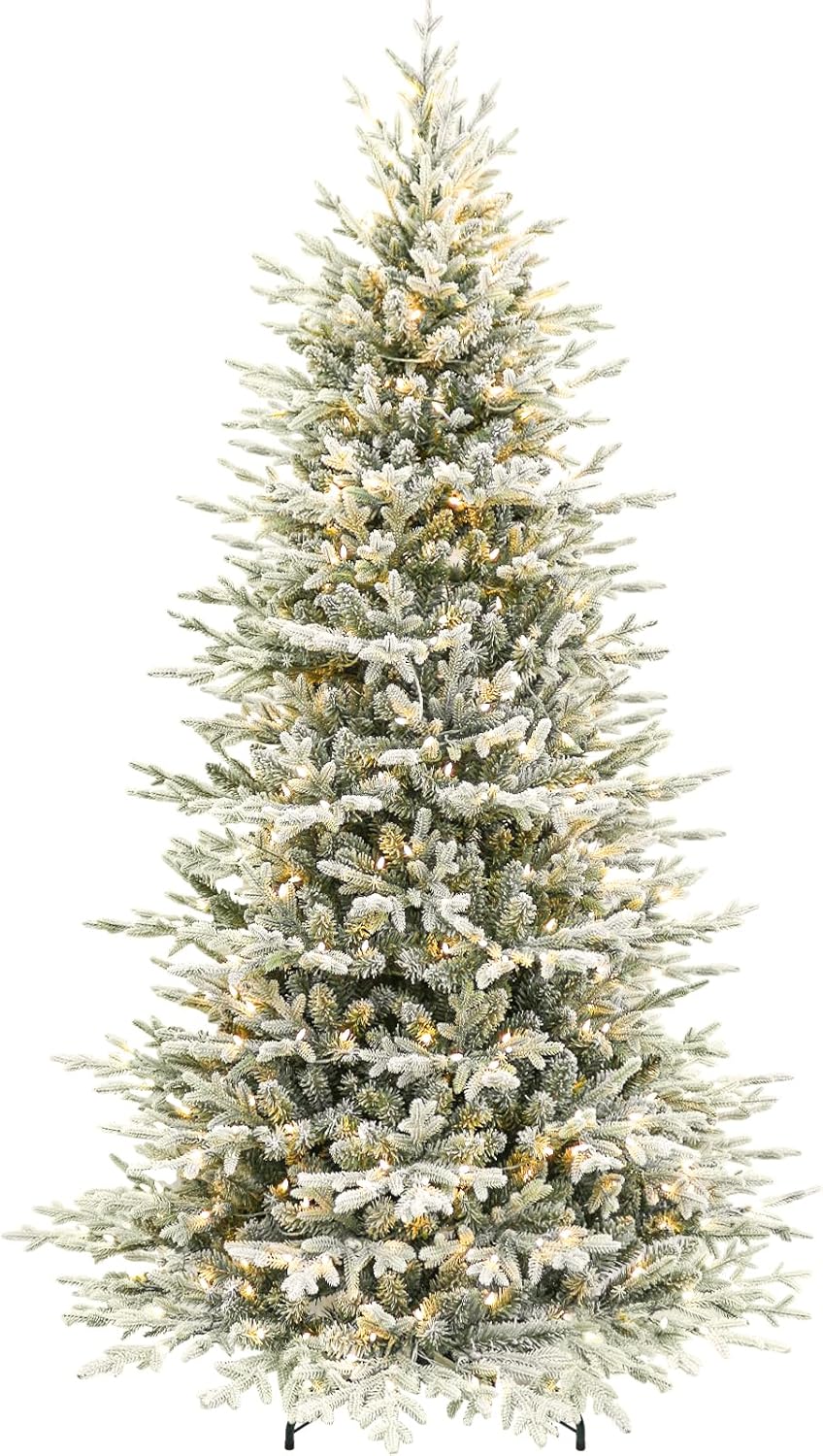 Hykolity 9 ft Prelit Artificial Christmas Tree with 5149 PE&PVC Branch Tips, 600 Warm White LED Lights, Easy Assembly with Metal Stand and Hinged Branches