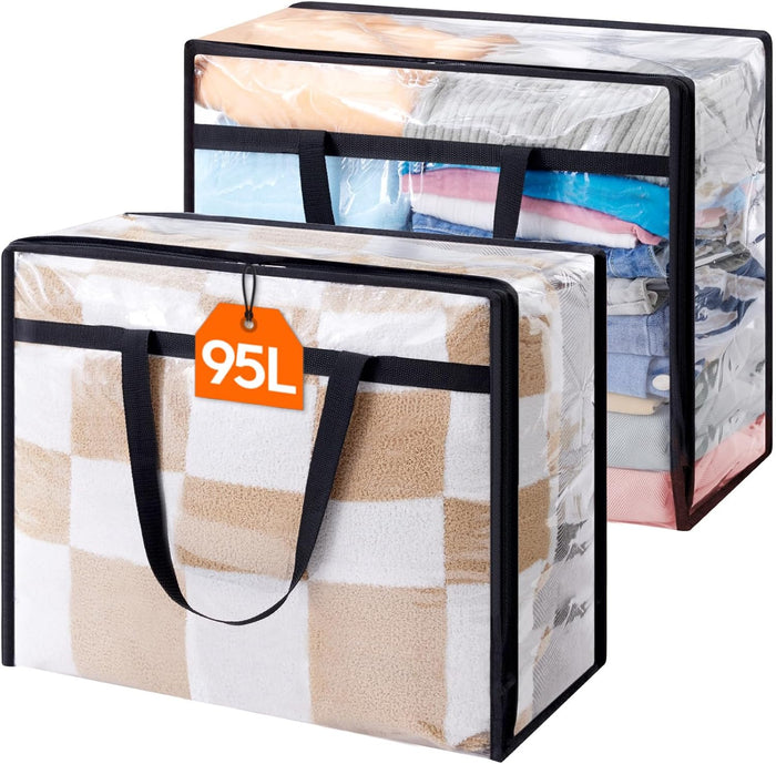 Lifewit 4 Pack Clear Clothes Storage Bags, 40L Plastic Blanket Storage Bag, Vinyl Foldable Moving Bags with Zipper, Closet Organizers and Storage Containers for Bedding, Duvet, Comforter